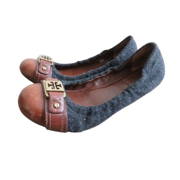 TORY BURCH Ambrose Sienna Flannel Wool Cap Toe Flats Shoes Officecore Academia - Picture 1 of 14